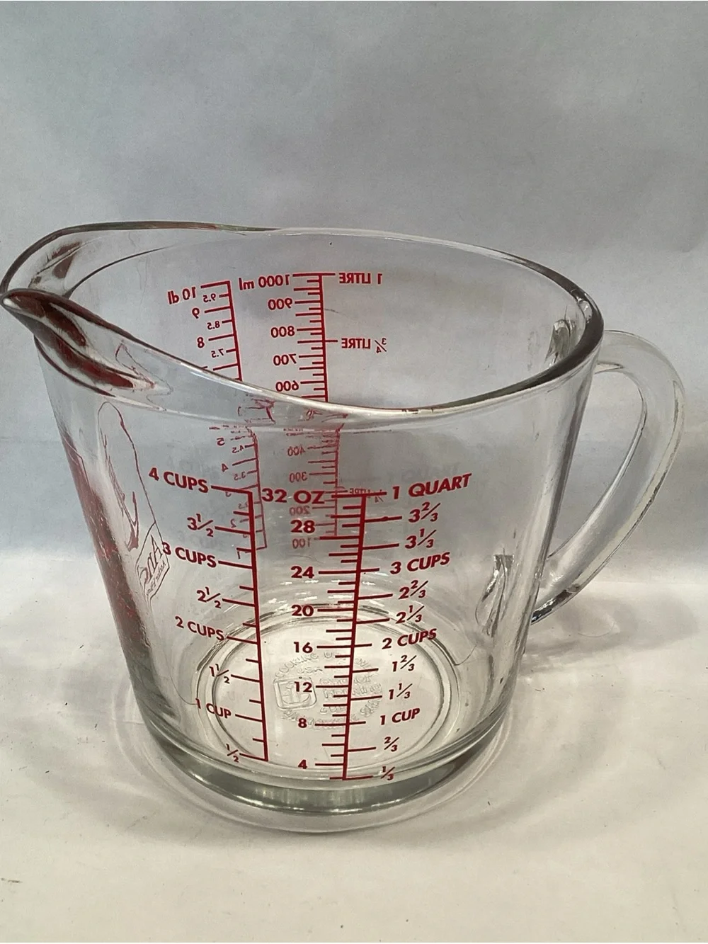 Anchor Hocking Glass Measuring Cup 4 Cup 32 oz 1 Liter Excellent Condition